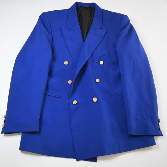 Primo 46L Royal Blue Double Breasted Gold Button Blazer Suit Jacket Sport Coat